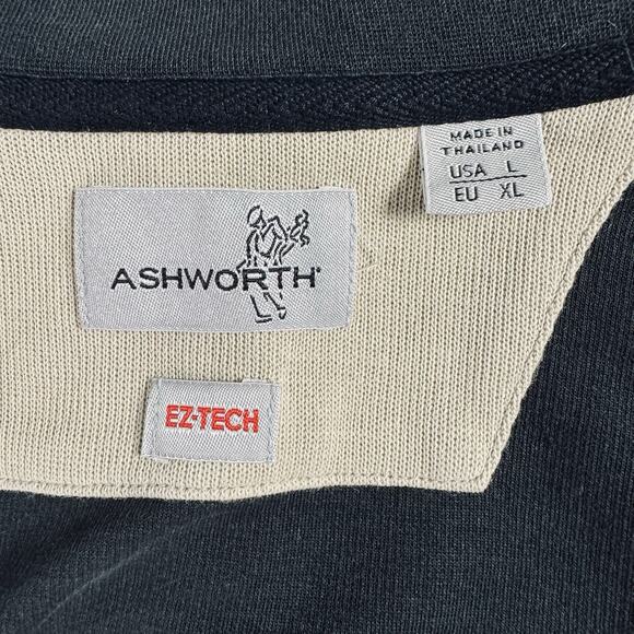 Ashworth Ez-Tech Mens LG Black Quarter Zip Sweatshirt Knit Golf Cotton Sweater - Picture 5 of 7